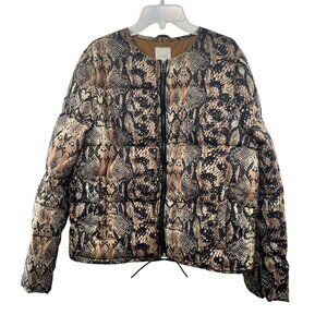 H&M Women's Snake Print Quilted Coat Full Zip Multicolor Size Small Pockets